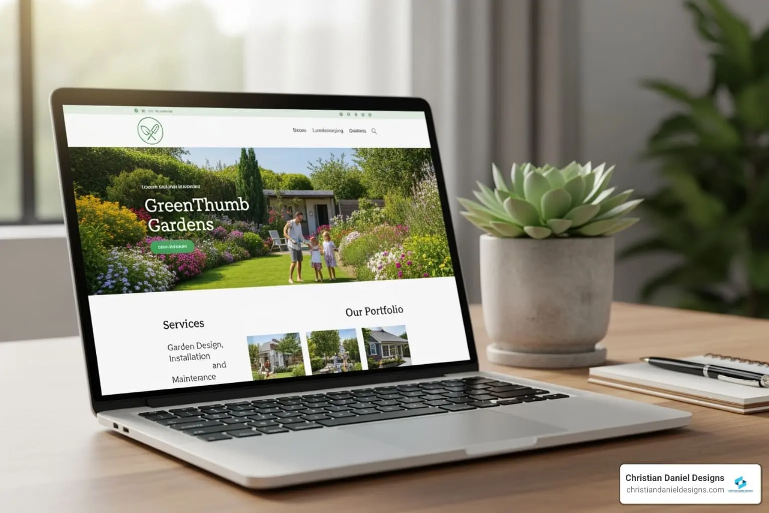 Laptop displaying a garden website design by NYC web designer.